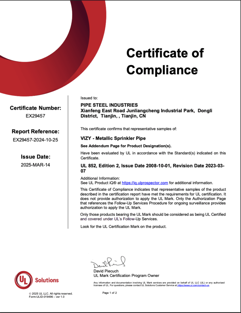 UL Certificate EX29457 — document preview